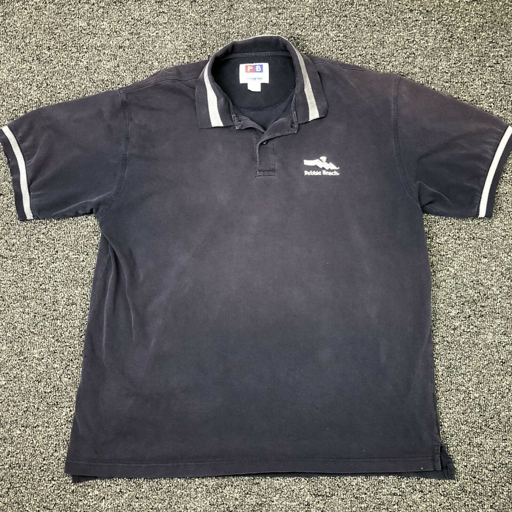 🔴BOGO Vintage Pebble Beach Mens XL Polo Collared Shirt Navy Blue Golf Faded